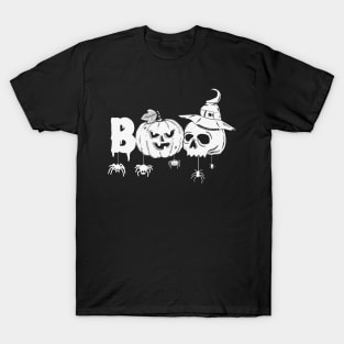 Funny Boo Spooky Pumpkin Skull Wearing Witch Hat Halloween Gift T-Shirt